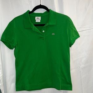 Green Lacoste polo shirt. Women’s. Size 46 French. Equivalent to extra-large US.